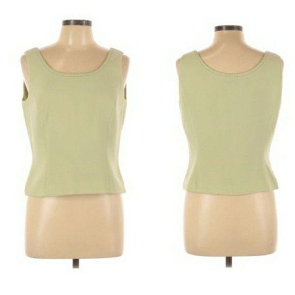 80's Tahari Pastel Pistachio Exposed Stitching Scoop Neck Shell Tank‎ Top Sz 10